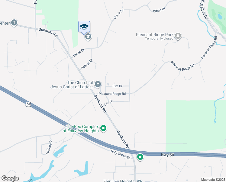 map of restaurants, bars, coffee shops, grocery stores, and more near 200 Pleasant Ridge Road in Fairview Heights