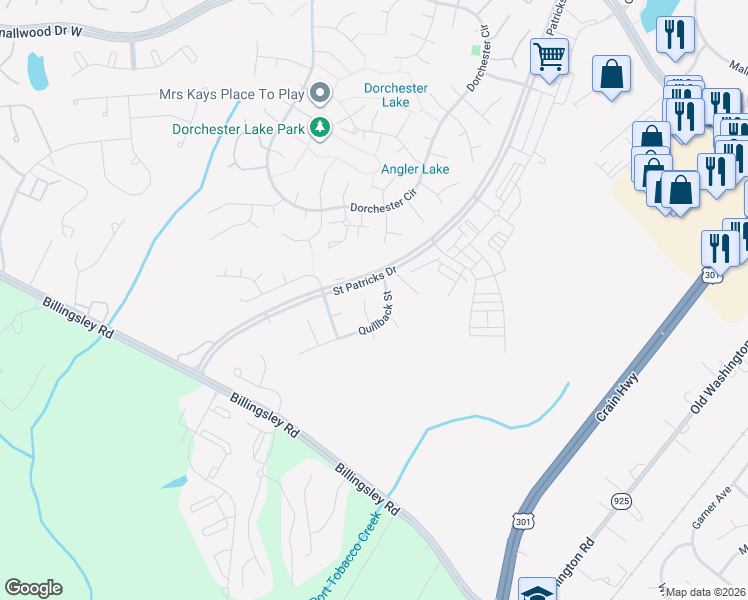map of restaurants, bars, coffee shops, grocery stores, and more near 3839 Ocean Sunfish Court in Waldorf