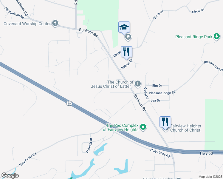 map of restaurants, bars, coffee shops, grocery stores, and more near 15 Estelle Lane in Fairview Heights
