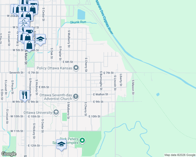 map of restaurants, bars, coffee shops, grocery stores, and more near 827 East 8th Street in Ottawa