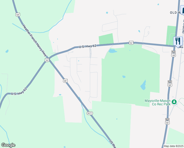 map of restaurants, bars, coffee shops, grocery stores, and more near 803 Oak Fairway Court in Maysville
