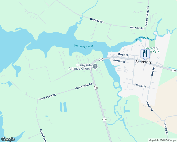 map of restaurants, bars, coffee shops, grocery stores, and more near 3755 Sunnyside Road in East New Market