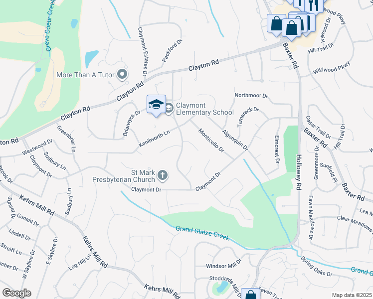 map of restaurants, bars, coffee shops, grocery stores, and more near 501 Antioch Lane in Ballwin