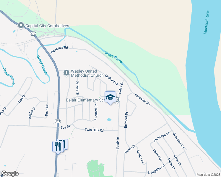 map of restaurants, bars, coffee shops, grocery stores, and more near 830-898 Airview Drive in Jefferson City