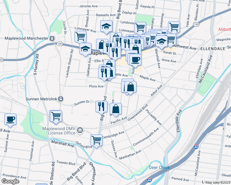 map of restaurants, bars, coffee shops, grocery stores, and more near 3100 Walter Avenue in Maplewood