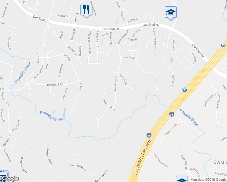 map of restaurants, bars, coffee shops, grocery stores, and more near 15804 Beau Ridge Drive in Woodbridge