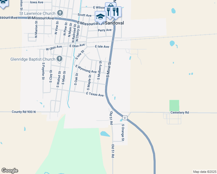 map of restaurants, bars, coffee shops, grocery stores, and more near 122 South Mine Street in Sandoval