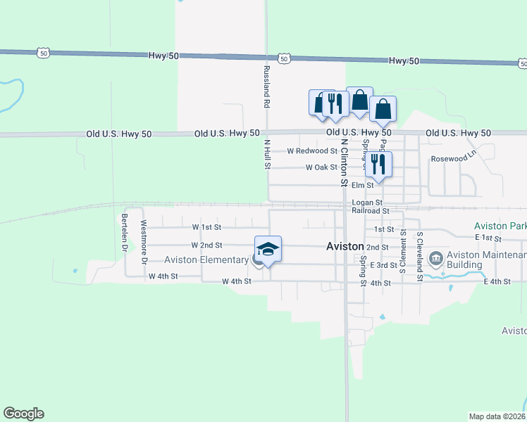 map of restaurants, bars, coffee shops, grocery stores, and more near 10 South Hull Street in Aviston