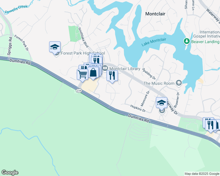 map of restaurants, bars, coffee shops, grocery stores, and more near 15866 Pebblewood Street in Montclair