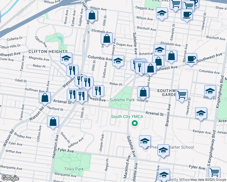 map of restaurants, bars, coffee shops, grocery stores, and more near 2826 January Avenue in St. Louis