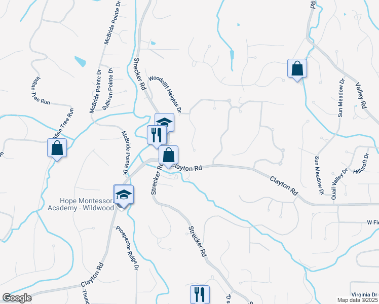 map of restaurants, bars, coffee shops, grocery stores, and more near 16387 Wynncrest Falls Way in Wildwood