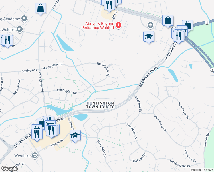 map of restaurants, bars, coffee shops, grocery stores, and more near 3050 Heath Cote Road in Waldorf