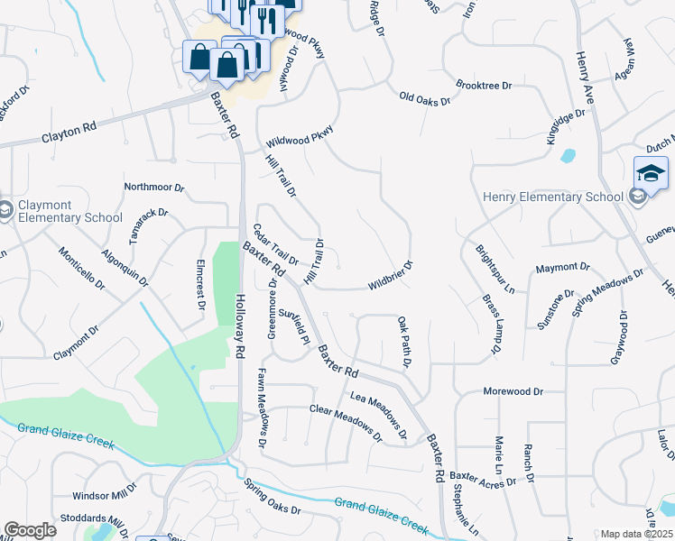 map of restaurants, bars, coffee shops, grocery stores, and more near 355 Champion Way Drive in Ballwin