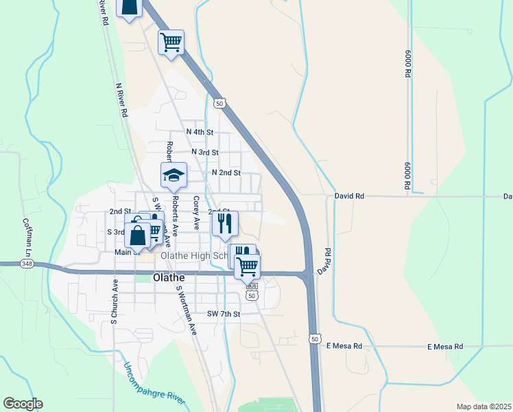 map of restaurants, bars, coffee shops, grocery stores, and more near 709 South 2nd Street in Olathe