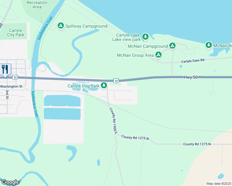 map of restaurants, bars, coffee shops, grocery stores, and more near 125 Lake Vista Drive in Carlyle