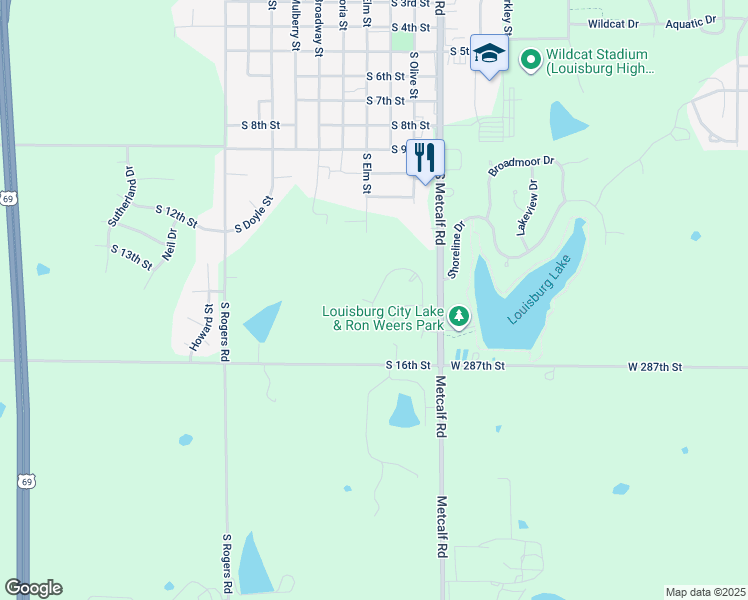 map of restaurants, bars, coffee shops, grocery stores, and more near 1208 Thomas Drive in Louisburg