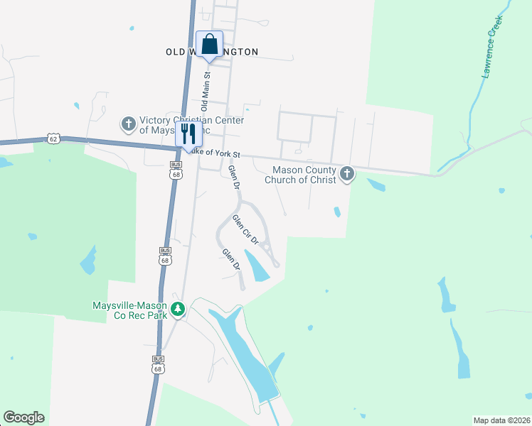 map of restaurants, bars, coffee shops, grocery stores, and more near 495 Glenbrook Drive in Maysville