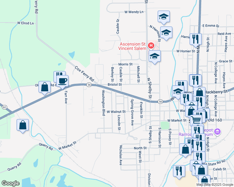 map of restaurants, bars, coffee shops, grocery stores, and more near 906 West Mulberry Street in Salem