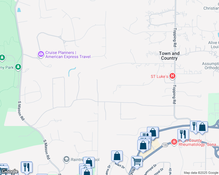map of restaurants, bars, coffee shops, grocery stores, and more near 26 Brookwood Road in St. Louis