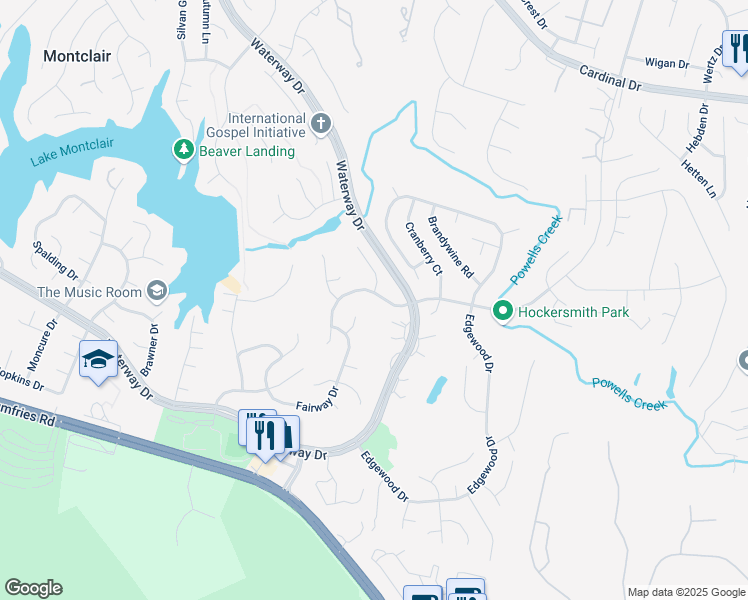 map of restaurants, bars, coffee shops, grocery stores, and more near 4211 Avon Drive in Dumfries
