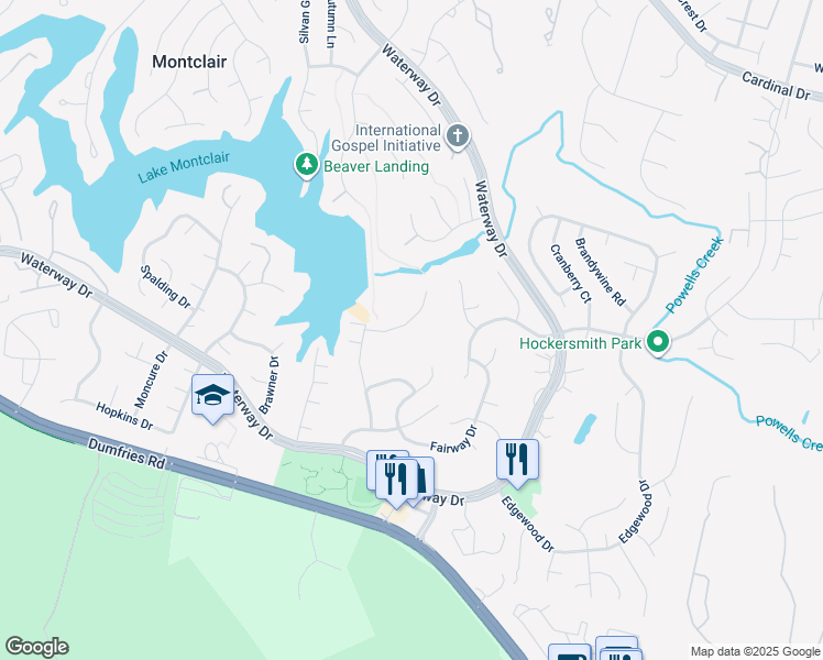 map of restaurants, bars, coffee shops, grocery stores, and more near 4387 Spillway Lane in Montclair