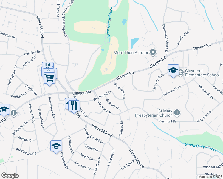 map of restaurants, bars, coffee shops, grocery stores, and more near 814 Westwood Drive in Ballwin