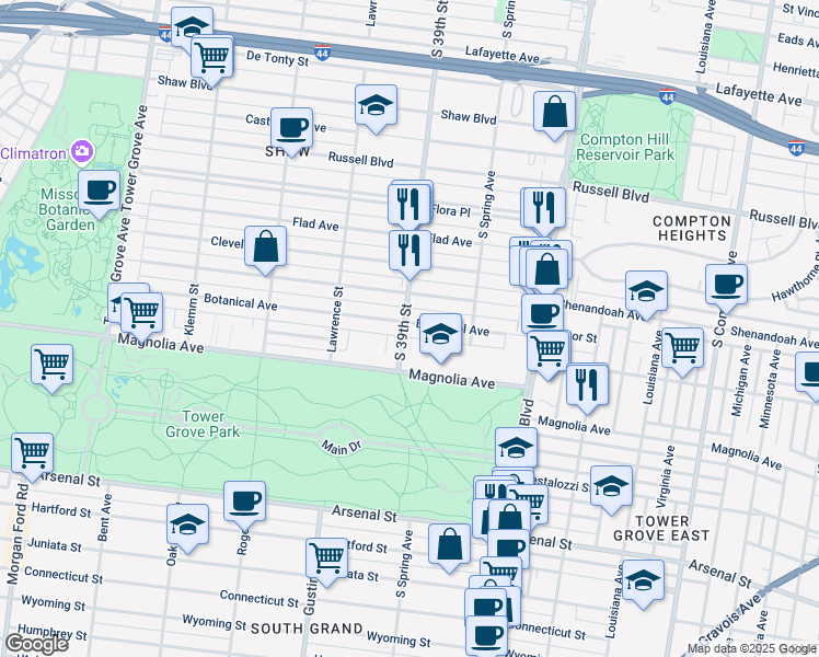 map of restaurants, bars, coffee shops, grocery stores, and more near 2336 South 39th Street in St. Louis