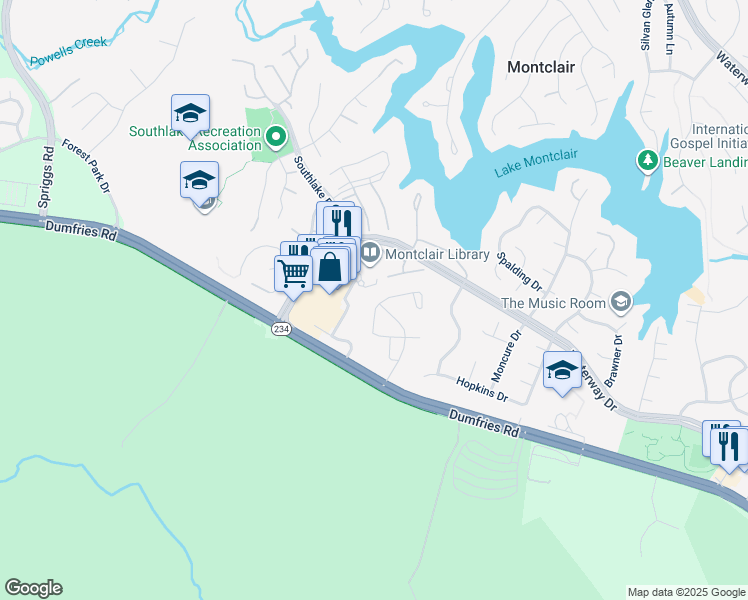 map of restaurants, bars, coffee shops, grocery stores, and more near 4829 Benecia Lane in Montclair