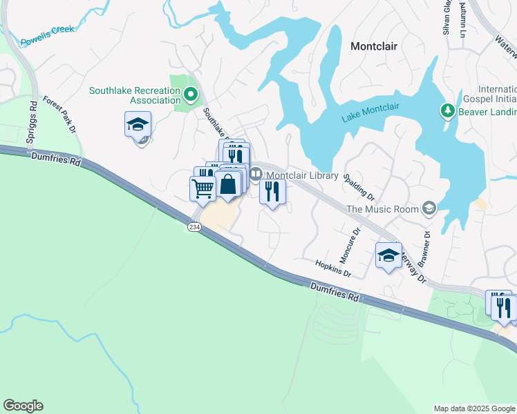 map of restaurants, bars, coffee shops, grocery stores, and more near 4829 Benecia Lane in Montclair