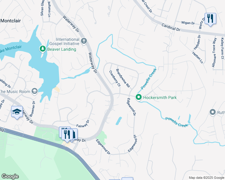 map of restaurants, bars, coffee shops, grocery stores, and more near 15713 Edgewood Drive in Montclair