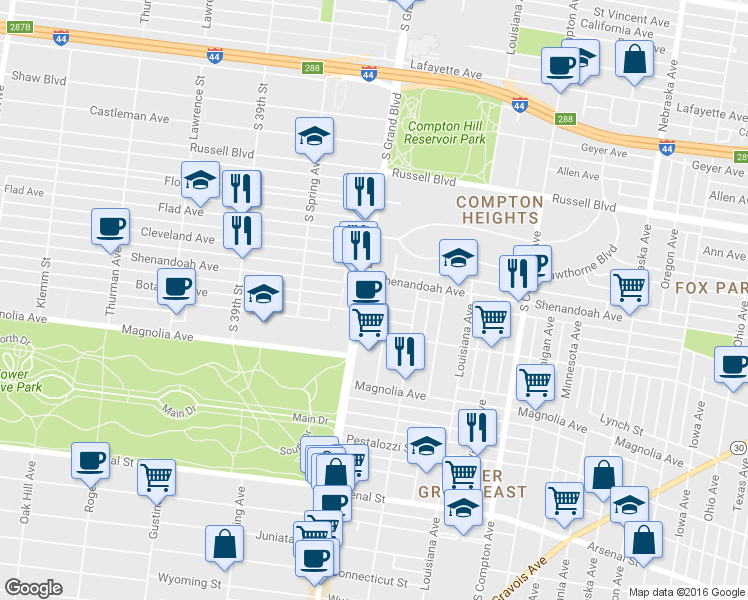 map of restaurants, bars, coffee shops, grocery stores, and more near 3532 Victor Street in St. Louis