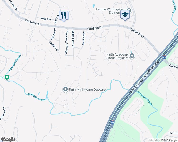 map of restaurants, bars, coffee shops, grocery stores, and more near 15791 Beau Ridge Drive in Woodbridge