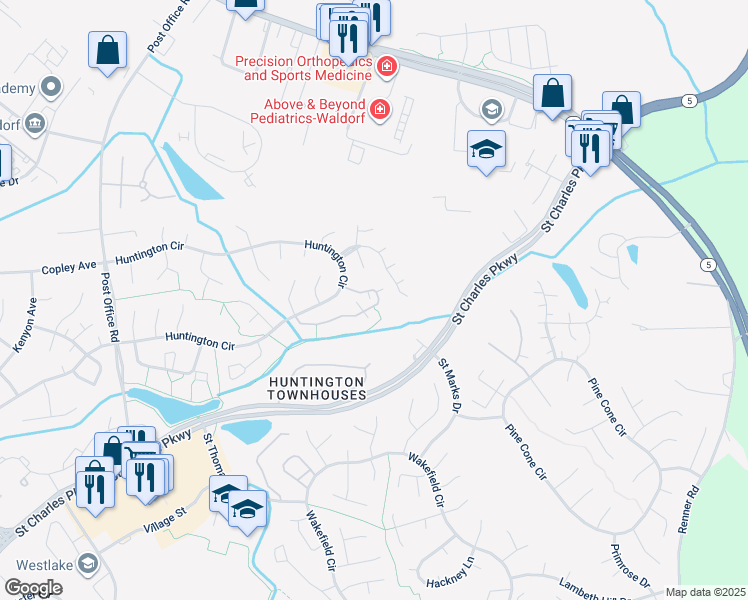 map of restaurants, bars, coffee shops, grocery stores, and more near 3126 Heathcote Rd in Waldorf