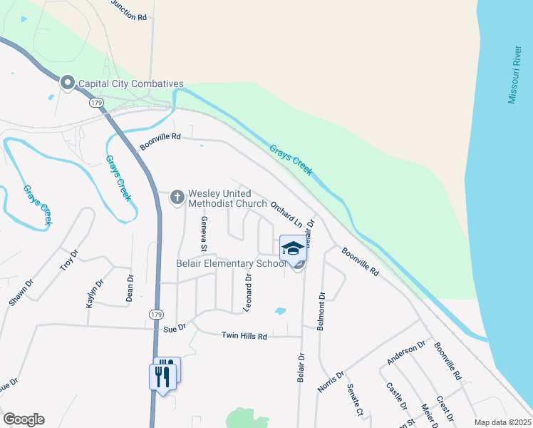 map of restaurants, bars, coffee shops, grocery stores, and more near 830 Airview Drive in Jefferson City