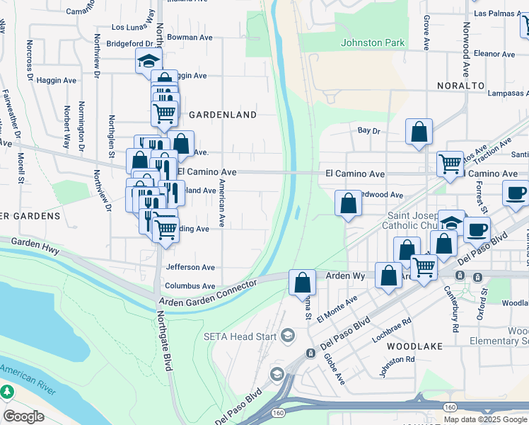 map of restaurants, bars, coffee shops, grocery stores, and more near 210 Cleveland Avenue in Sacramento