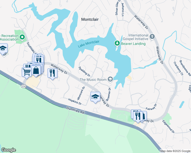 map of restaurants, bars, coffee shops, grocery stores, and more near 15807 Moncure Drive in Montclair