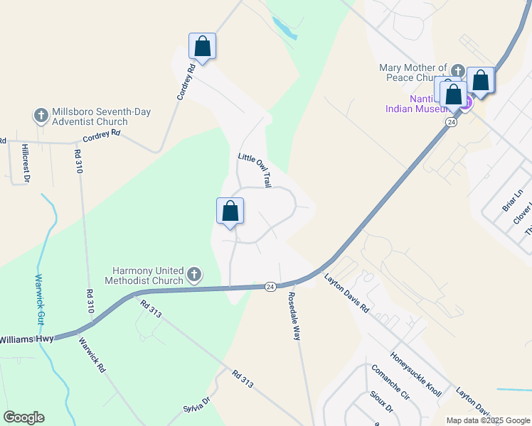 map of restaurants, bars, coffee shops, grocery stores, and more near 3 Red Cloud Trail in Millsboro