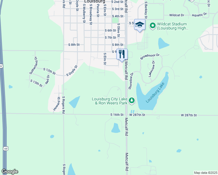 map of restaurants, bars, coffee shops, grocery stores, and more near 1208 Thomas Drive in Louisburg