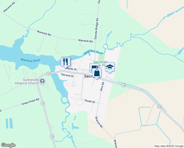 map of restaurants, bars, coffee shops, grocery stores, and more near in Secretary