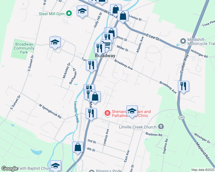 map of restaurants, bars, coffee shops, grocery stores, and more near 171 Sandy Lane in Broadway