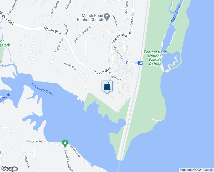 map of restaurants, bars, coffee shops, grocery stores, and more near 1523 Grosbeak Court in Woodbridge