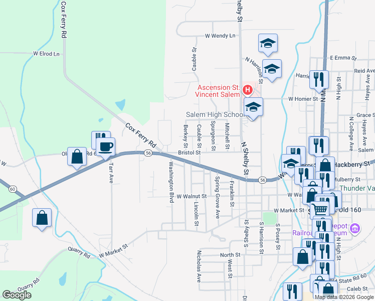 map of restaurants, bars, coffee shops, grocery stores, and more near 501 Berkey Street in Salem