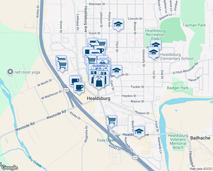 map of restaurants, bars, coffee shops, grocery stores, and more near in Healdsburg