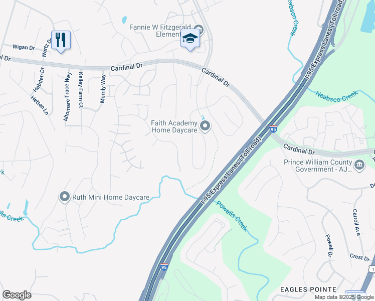 map of restaurants, bars, coffee shops, grocery stores, and more near 3344 Soaring Circle in Woodbridge