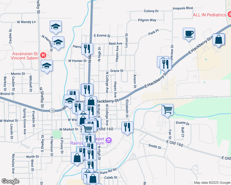 map of restaurants, bars, coffee shops, grocery stores, and more near 501 Hayes Avenue in Salem