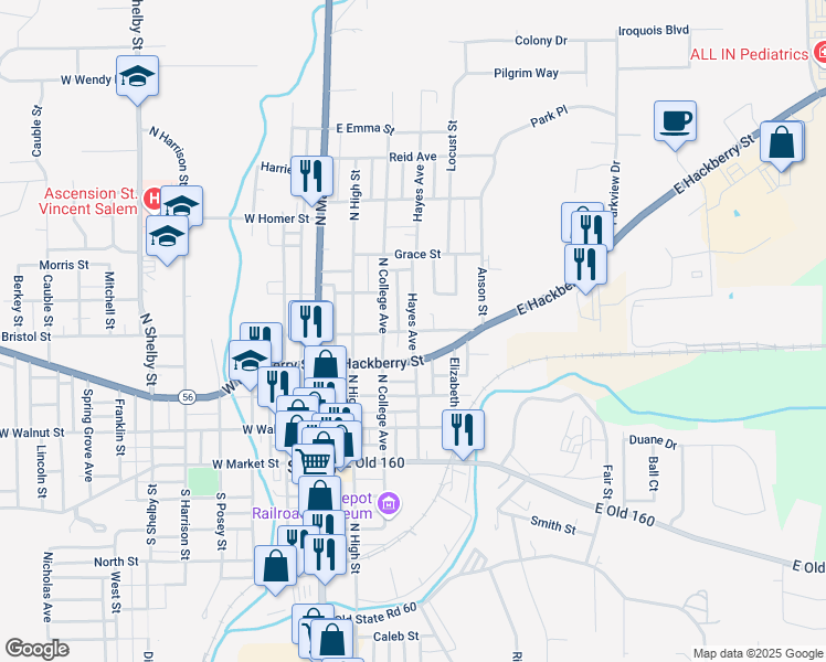 map of restaurants, bars, coffee shops, grocery stores, and more near 501 Hayes Avenue in Salem