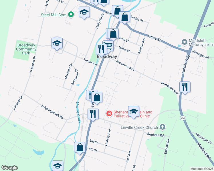 map of restaurants, bars, coffee shops, grocery stores, and more near 159 Sandy Lane in Broadway