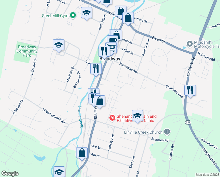 map of restaurants, bars, coffee shops, grocery stores, and more near 159 Sandy Lane in Broadway