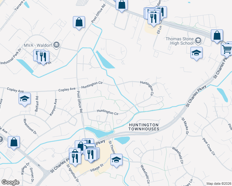 map of restaurants, bars, coffee shops, grocery stores, and more near 3083 Dorsey Court in Waldorf