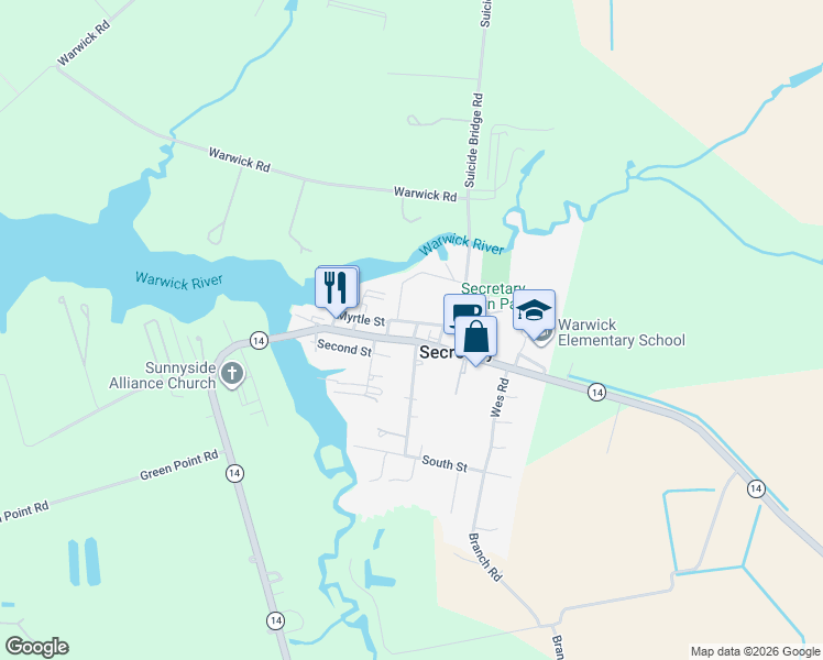 map of restaurants, bars, coffee shops, grocery stores, and more near in Secretary